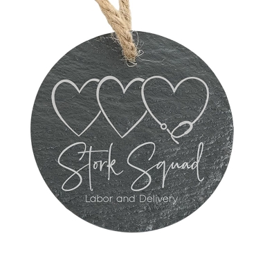 Stork Squad Labor and Delivery Nurse Slate Ornament Personalized Back